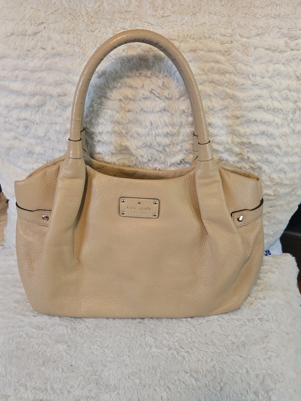 kate spade Pebbled Beige Leather Tote Bag EUC